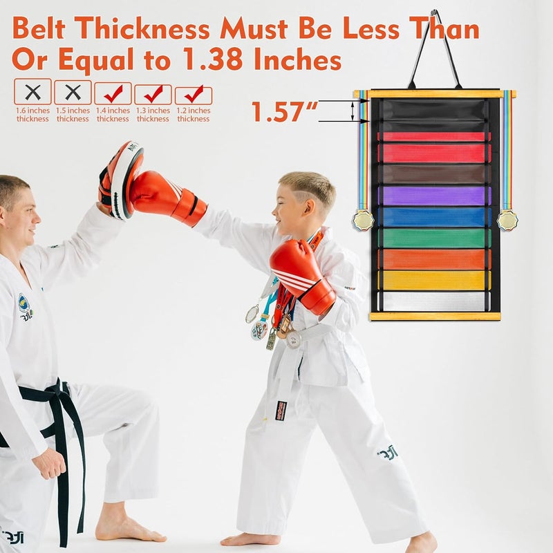 Famaster Wooden Karate & Taekwondo Belt Display Rack - Celebrate Beginners'Journey - A Meaningful Gift of Effort and Perseverance - Image 2